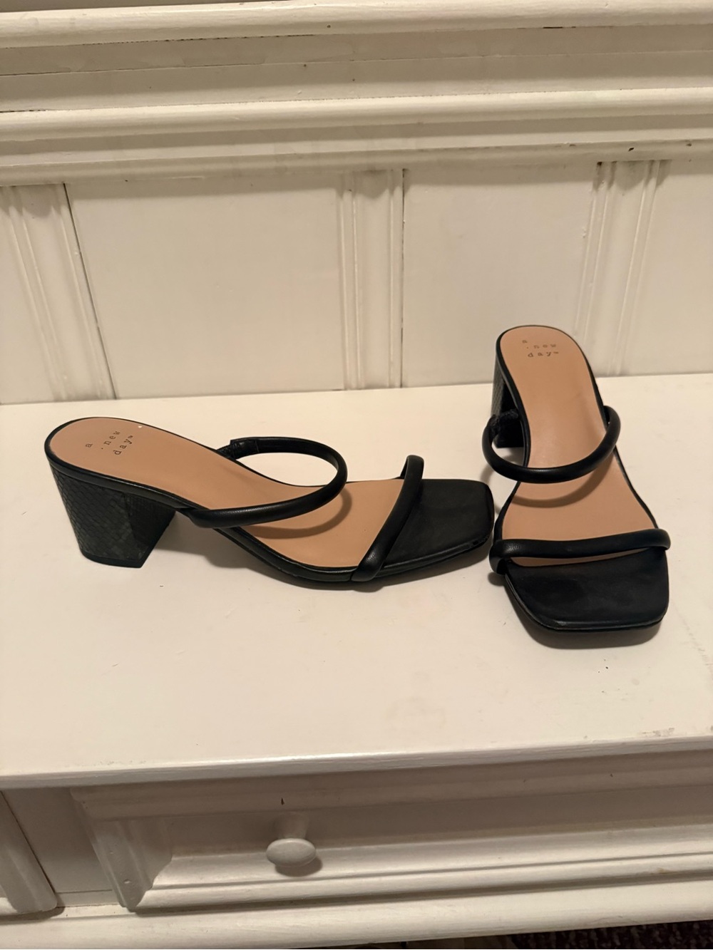 a new day Black Strappy Square Toe Block Heel Sandals - Women